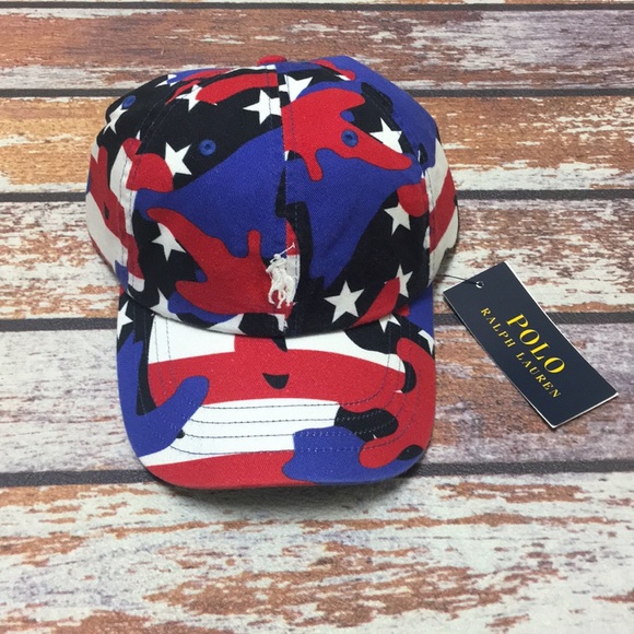 red white and blue polo hat